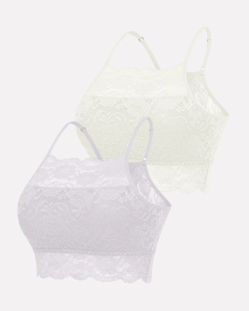 2Pack Wireless Lace Double-Layered Crop Top