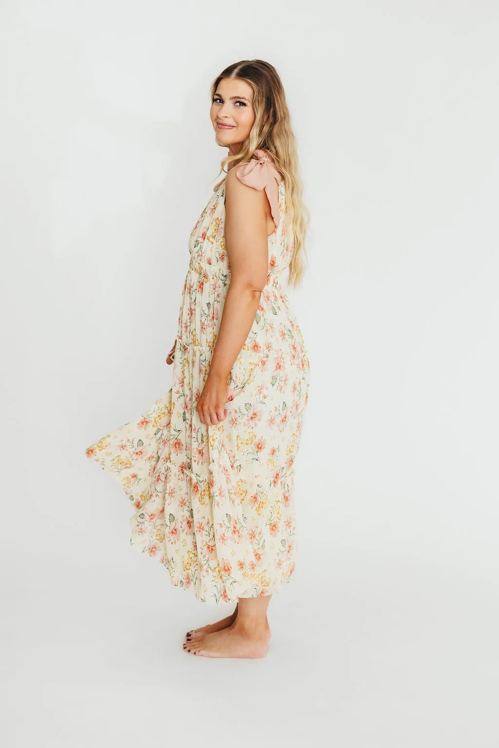Ambrose Maxi Dress in Cream/Coral Floral