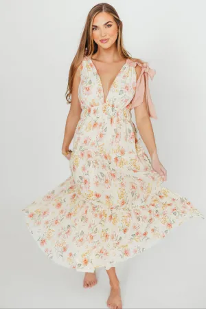 Ambrose Maxi Dress in Cream/Coral Floral
