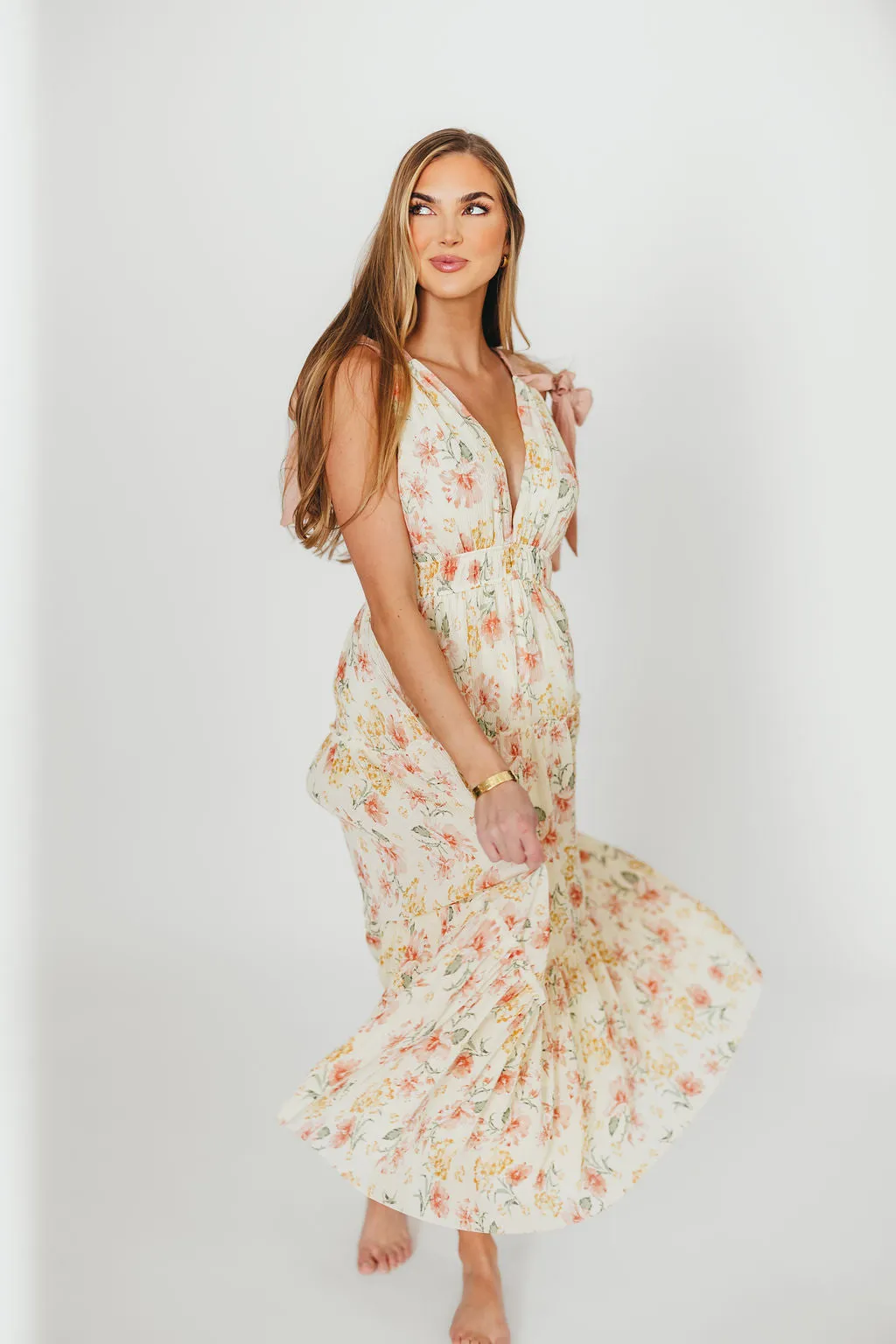 Ambrose Maxi Dress in Cream/Coral Floral