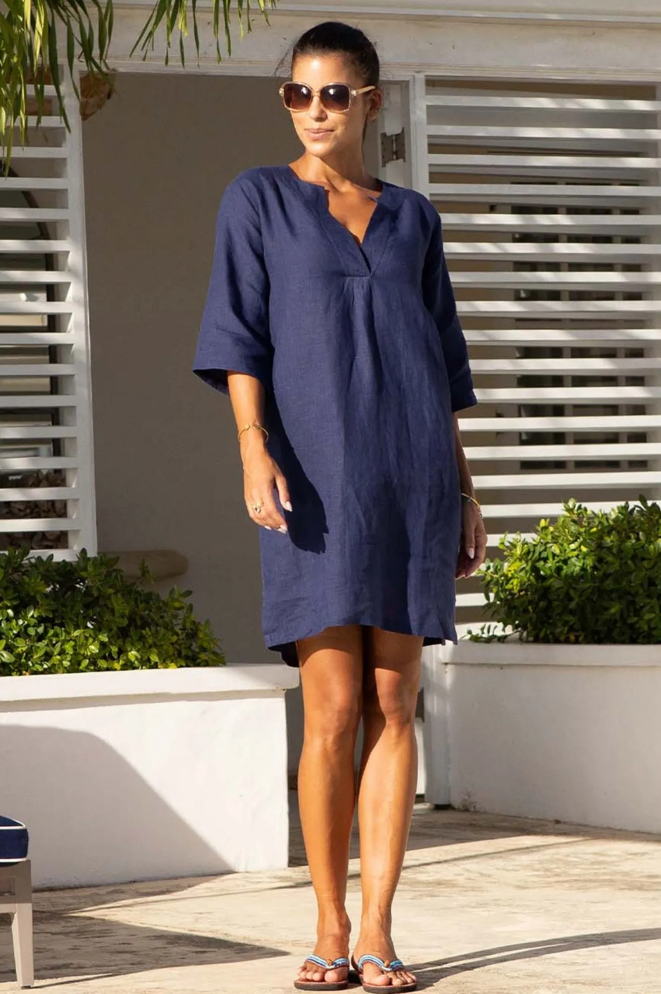 Calvi Linen Dress | Navy