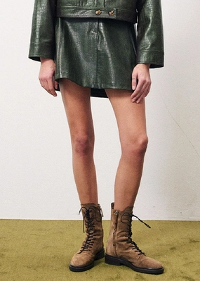 Elien Faux Leather Skirt - Kaki