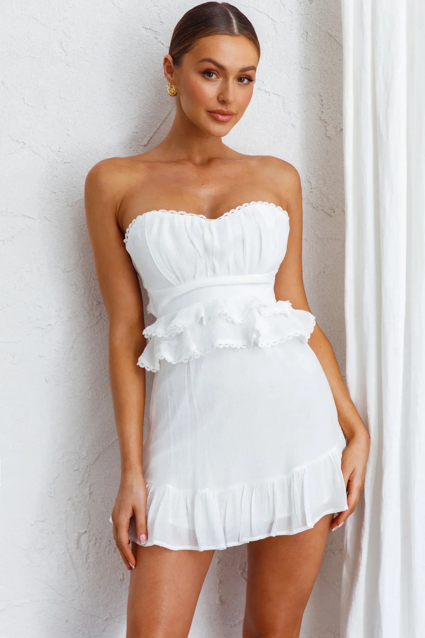 Fauna Strapless Frill Trim Dress White