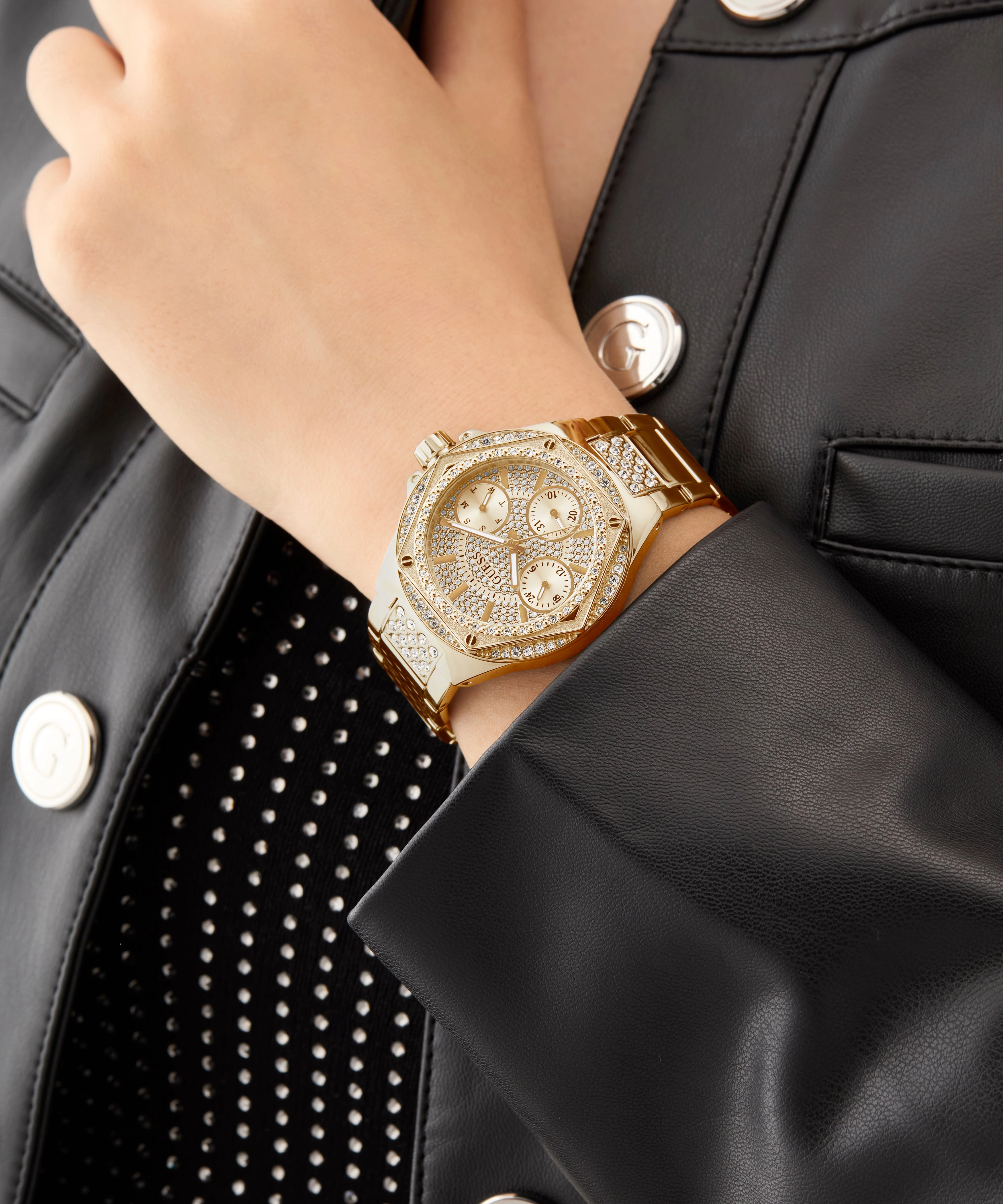 GUESS Ladies Gold Tone Multi-function Watch