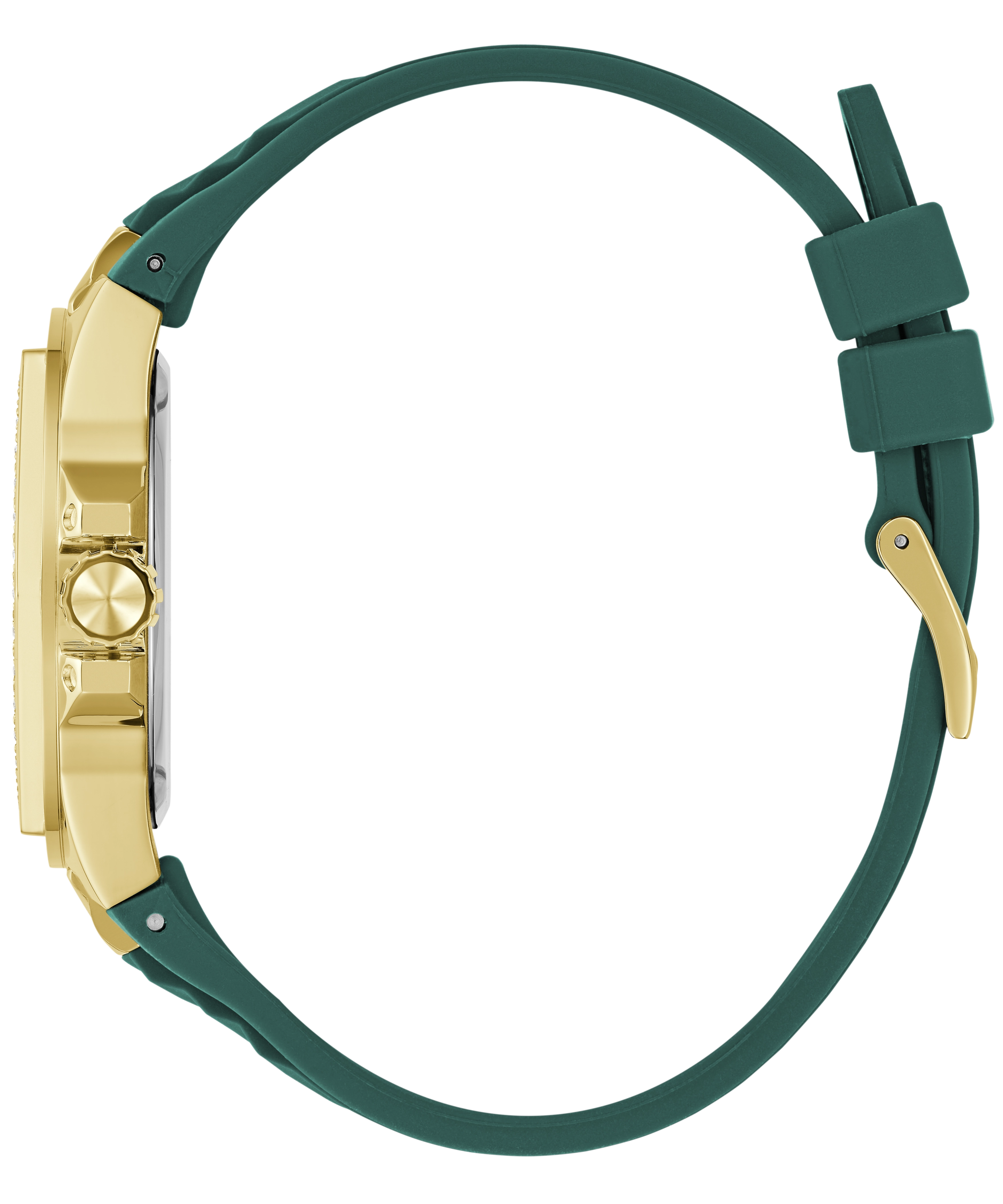 GUESS Ladies Green Gold Tone Multi-function Watch