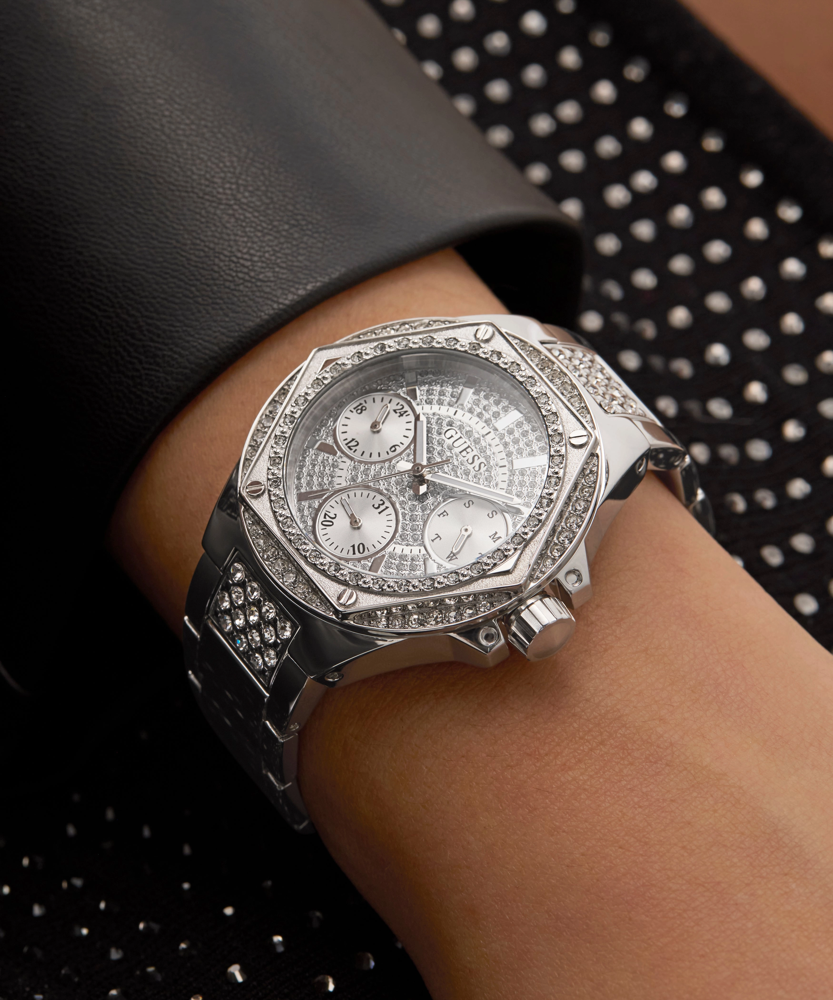 GUESS Ladies Silver Tone Multi-function Watch