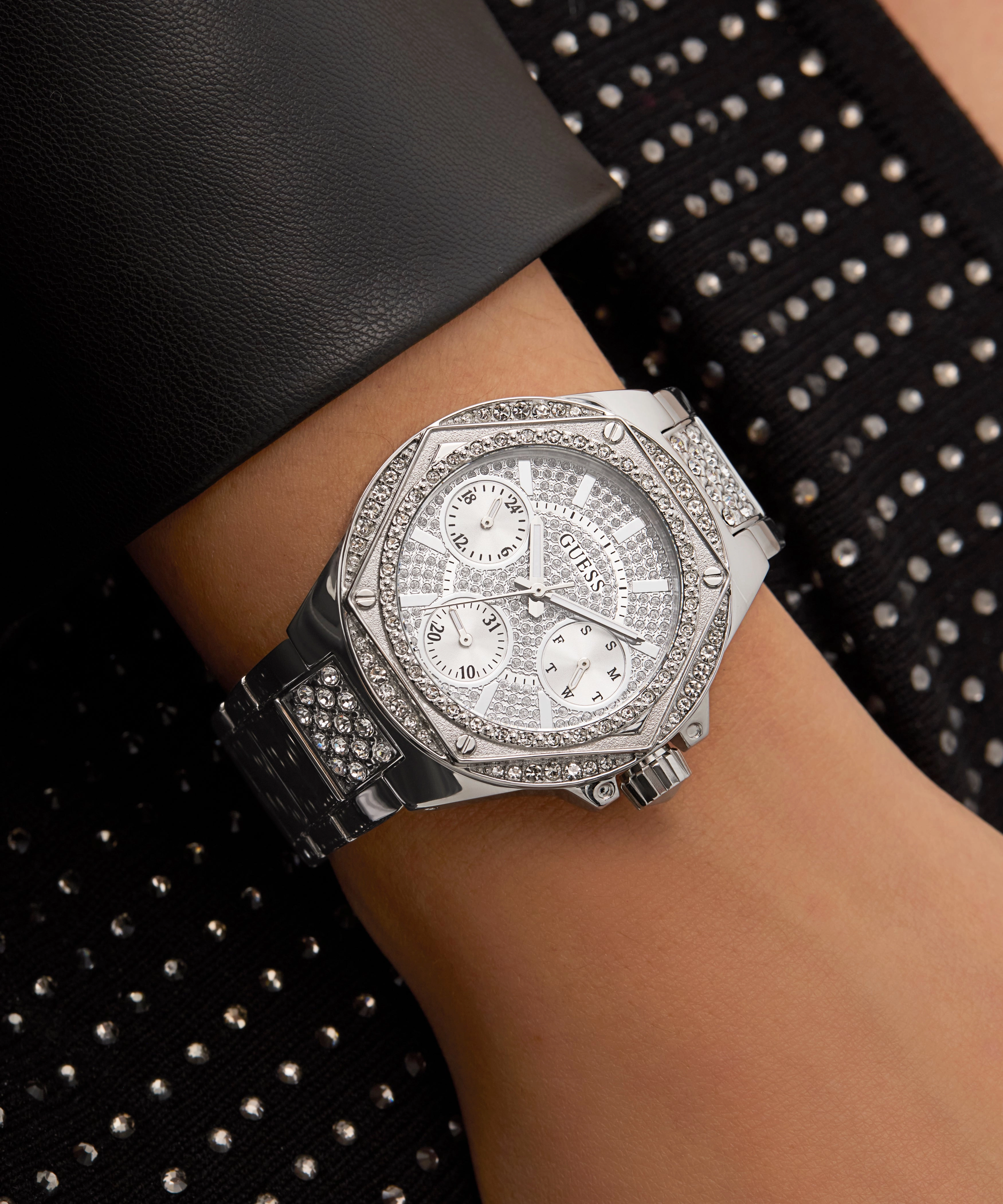 GUESS Ladies Silver Tone Multi-function Watch