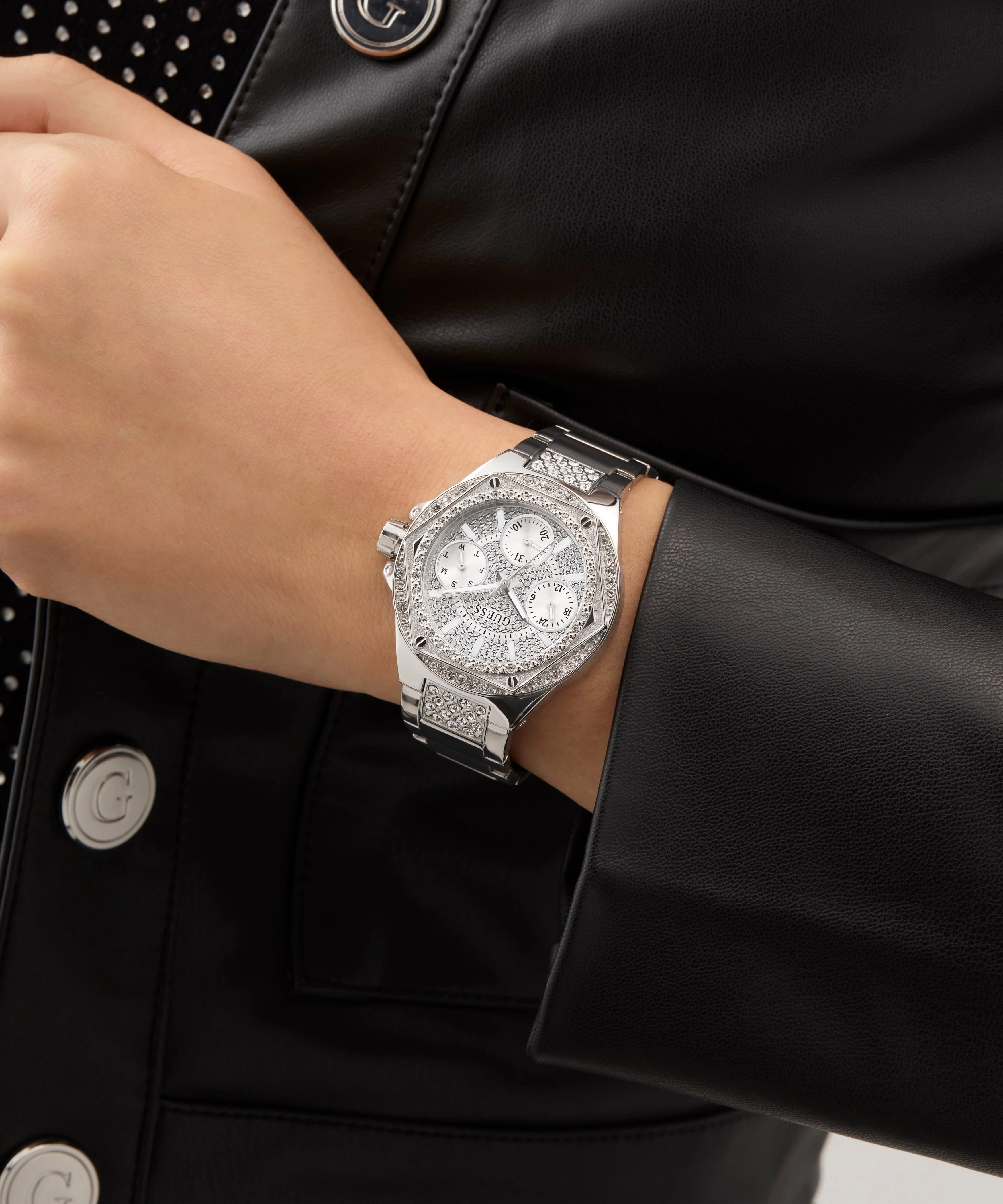 GUESS Ladies Silver Tone Multi-function Watch