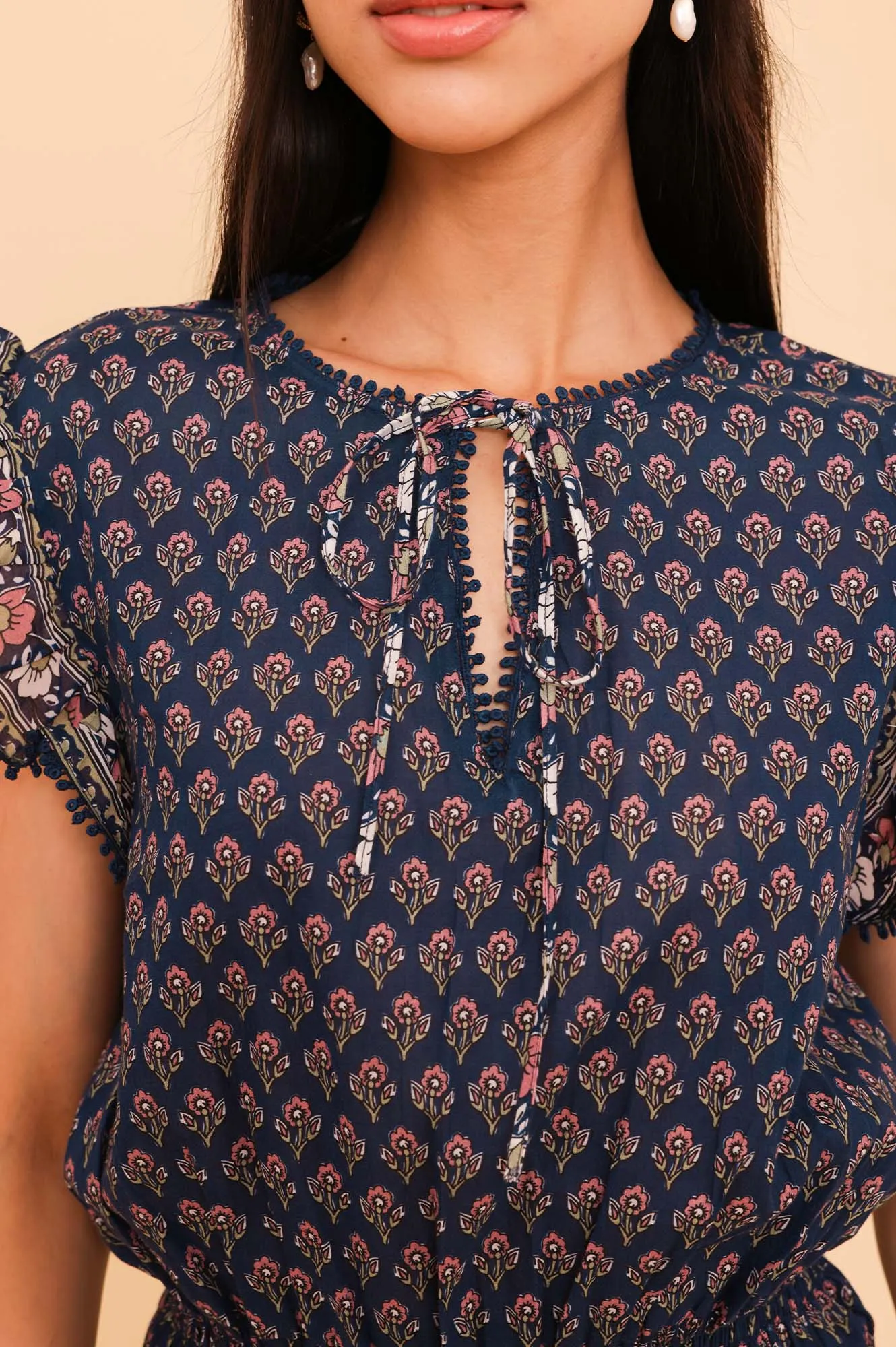 Macy Mini Organic Cotton Dress | Navy/Pink