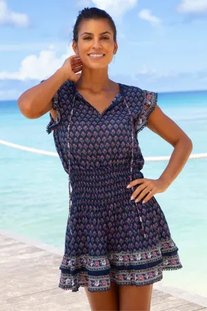 Macy Mini Organic Cotton Dress | Navy/Pink
