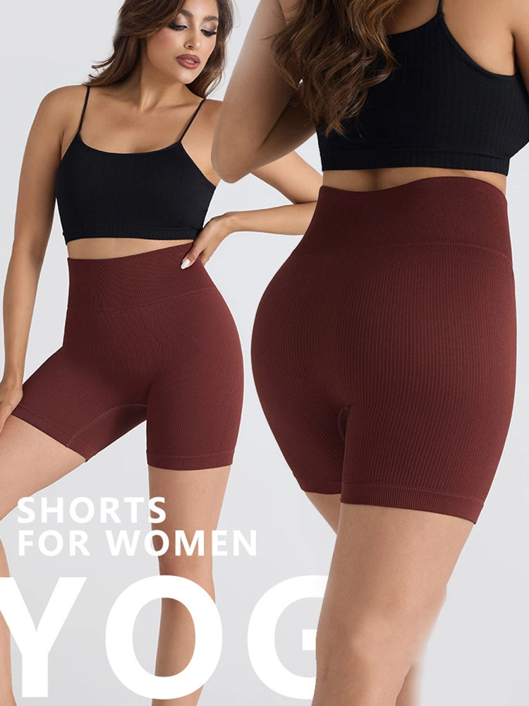 Seamless Ribbed Butt-Lift Biker Yoga Shorts