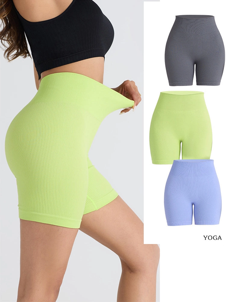 Seamless Ribbed Butt-Lift Biker Yoga Shorts
